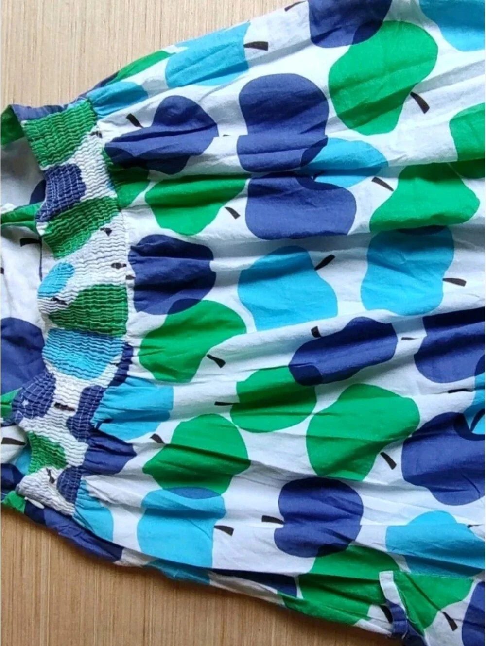 Mini Boden Girls Dress White Blue Green Ruffle Straps Apple Zip Pockets 13 14 Y